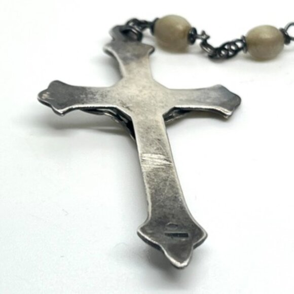 VINTAGE 925 STERLING SILVER ROSARY CATHOLIC CROSS NECKLACE BEADS 30” SIGNED - Picture 13 of 16